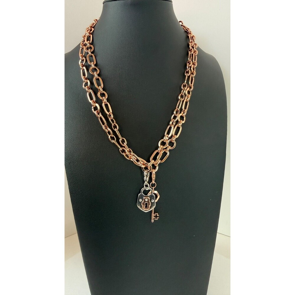 Origami Owl Rose Gold Tone Lock & Key Convertible Necklace Signed
